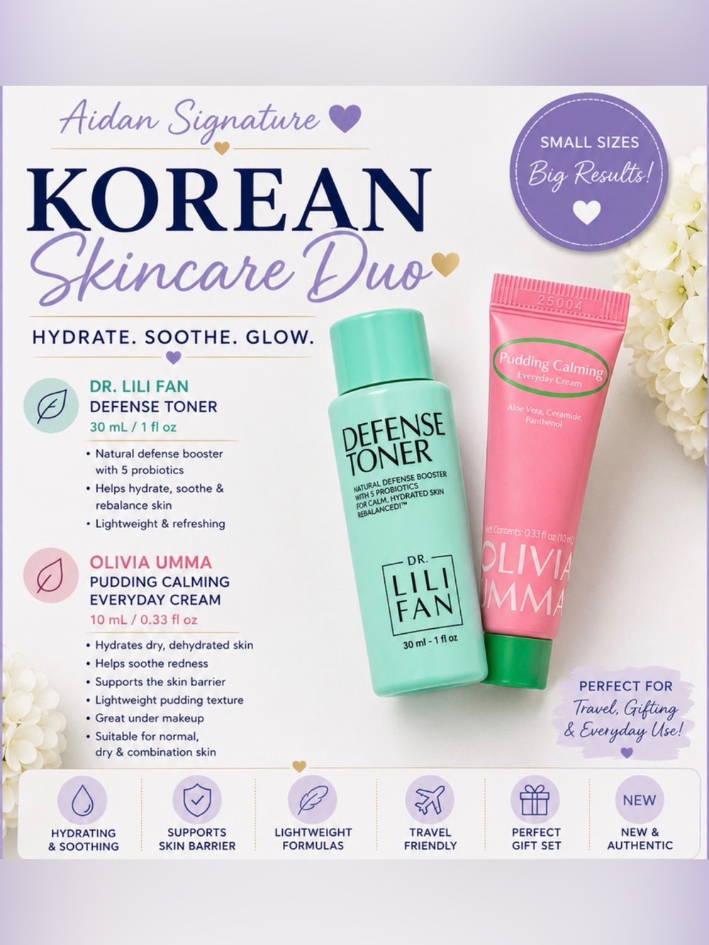 Korean Skincare Duo | Dr. Lili Fan Defense Toner + Olivia Umma Calming Cream